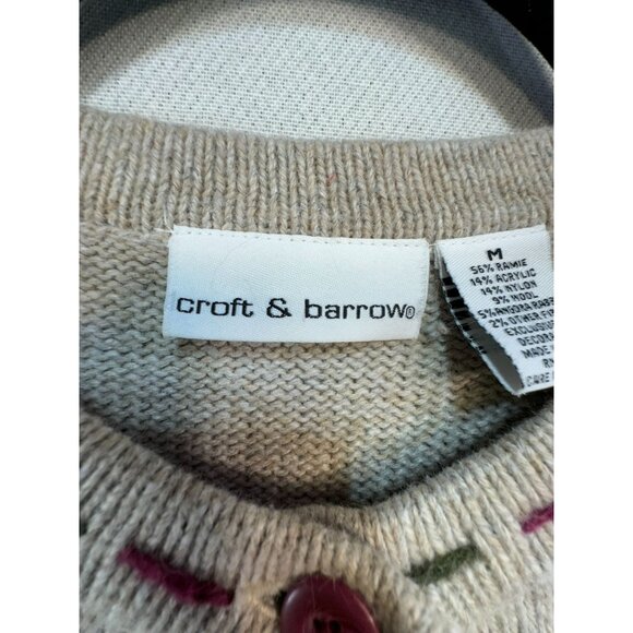 Croft & Barrow Womens Snowman Cardigan Sweater  M Beige & Multicolor Wool Blend - Picture 2 of 12
